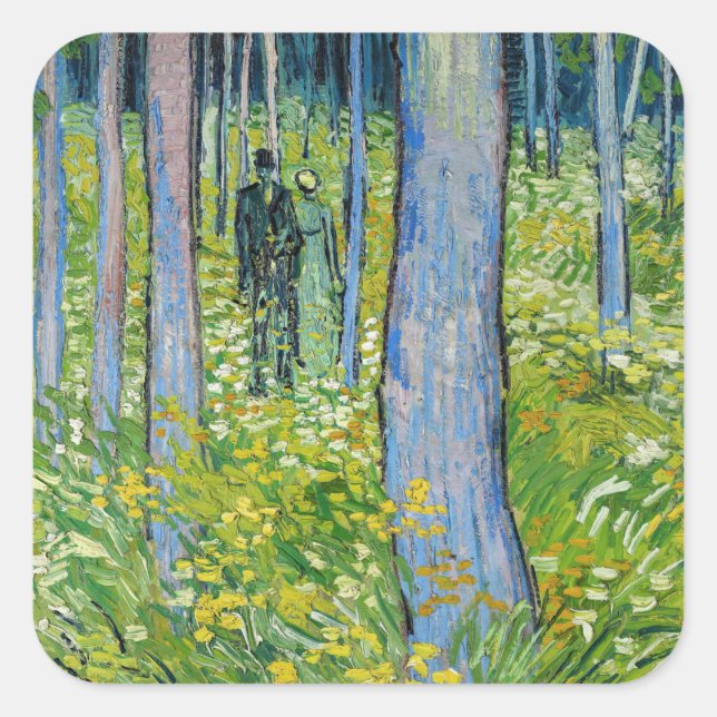 Pegatina Cuadrada Vincent van Gogh - Sotobosque con dos figuras (Anverso)