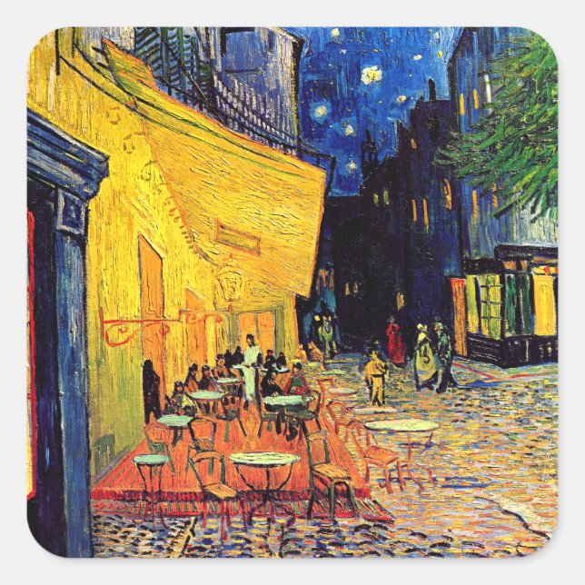 Pegatina Cuadrada Vincent Van Gogh - Terraza Cafetería En Bella Arte (Anverso)