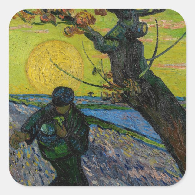 Pegatina Cuadrada Vincent van Gogh - The Sower (Anverso)