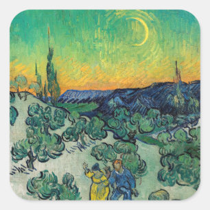 Pegatina Cuadrada Vincent van Gogh - Un paseo al crepúsculo
