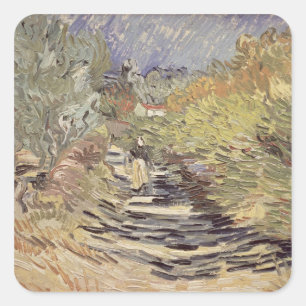 Pegatina Cuadrada Vincent van Gogh   Una carretera en St Remy