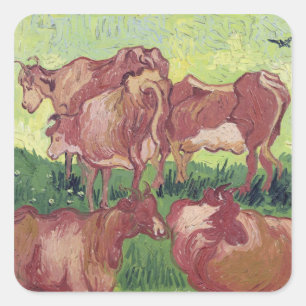 Pegatina Cuadrada Vincent van Gogh   Vacas, 1890