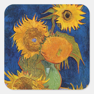 Pegatina Cuadrada Vincent van Gogh - Vase con cinco girasoles