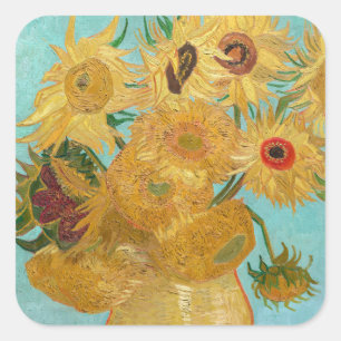 Pegatina Cuadrada Vincent Van Gogh - Vase con doce girasoles