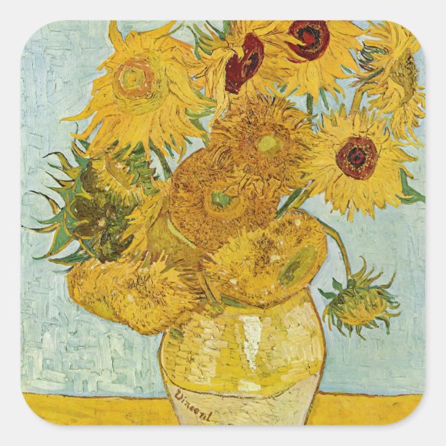 Pegatina Cuadrada Vincent Van Gogh - Vase con doce girasoles (Anverso)