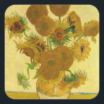 Pegatina Cuadrada Vincent van Gogh - Vase con quince girasoles<br><div class="desc">Vase con quince girasoles / Vase avec quinze tournesols - Vincent Van Gogh,  agosto de 1888 - Sunflowers 1888 versión para la boca (F454)</div>