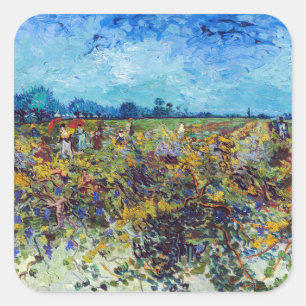 Pegatina Cuadrada Vincent van Gogh - Viñedo Verde