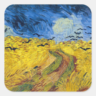 Pegatina Cuadrada Vincent van Gogh - Wheatfield con cuervos