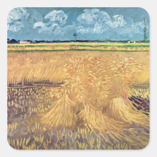 Pegatina Cuadrada Vincent van Gogh Wheatfield with Sheaves, 1888