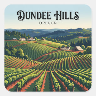 Pegatina Cuadrada Viñedos de Dundee Hills Oregon Viajes