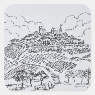 Pegatina Cuadrada Viñedos de Sancerre Valle del Loira, Francia
