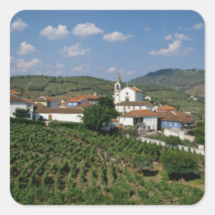 Pegatina Cuadrada Viñedos, Pueblo de San Miguel, Douro