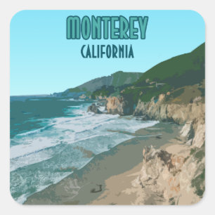 Pegatina Cuadrada Viñeta de la Costa del Pacífico de Monterey