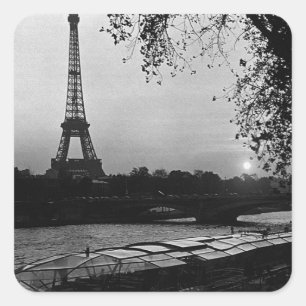 Pegatina Cuadrada Viñeta Francia París Torre Eiffel atardecer