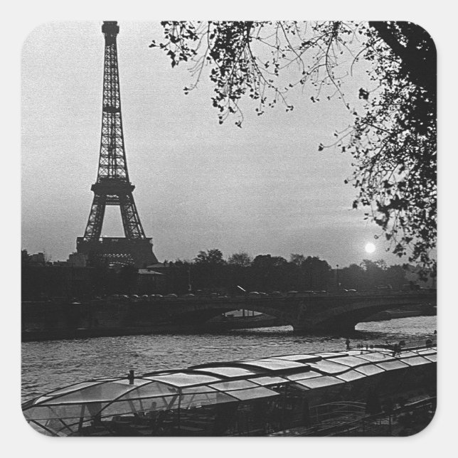 Pegatina Cuadrada Viñeta Francia París Torre Eiffel atardecer (Anverso)