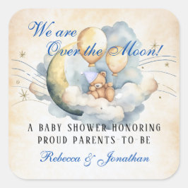 Pegatina Cuadrada Viñeta sobre el Baby Shower de la luna