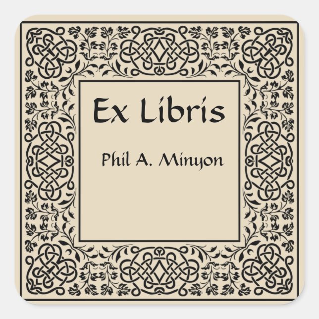 Pegatina Cuadrada Viñetas de época y tablero de libros de nudos de i (Anverso)