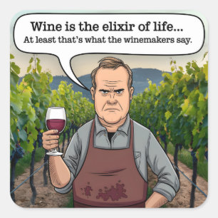 Pegatina Cuadrada Vineyard, el vino es el elixir de la vida