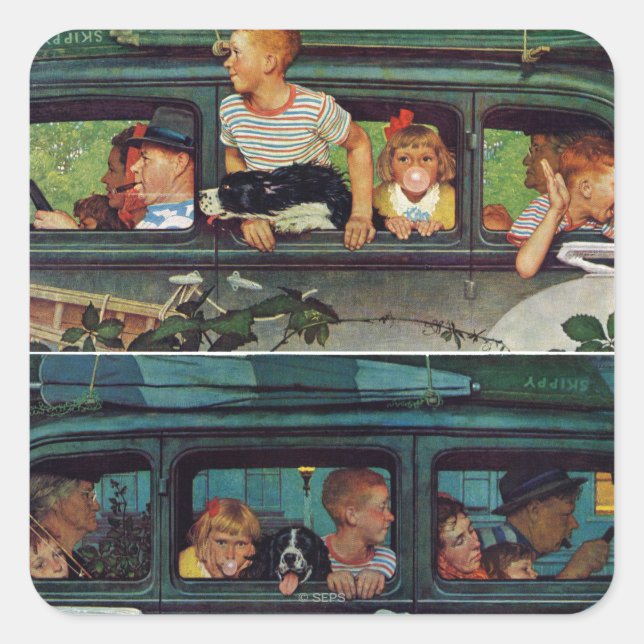 Pegatina Cuadrada Viniendo y yendo por Norman Rockwell (Anverso)