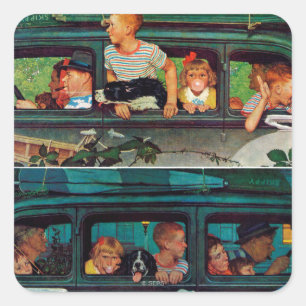Pegatina Cuadrada Viniendo y yendo por Norman Rockwell