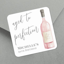 Pegatina Cuadrada Vino De Edad Simple A Cumpleaños De Perfección