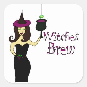Pegatina Cuadrada Vino de Halloween Brew de las brujas" de la bruja