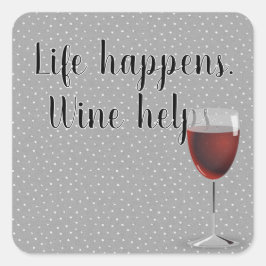 Pegatina Cuadrada Vino Rojo Sobre Puntos De Polka Con Cita