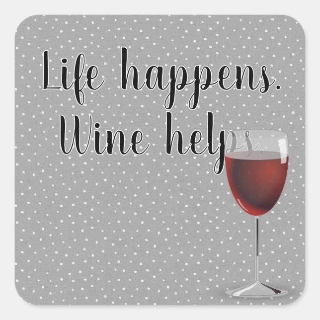 Pegatina Cuadrada Vino Rojo Sobre Puntos De Polka Con Cita (Anverso)