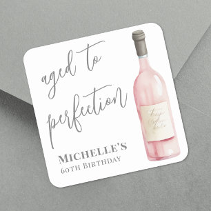 Pegatina Cuadrada Vino Simple Envejecido a la Perfección Cumpleaños