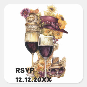 Pegatina Cuadrada Vino steampunk rsvp