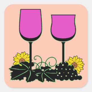 Pegatina Cuadrada Vino y girasoles