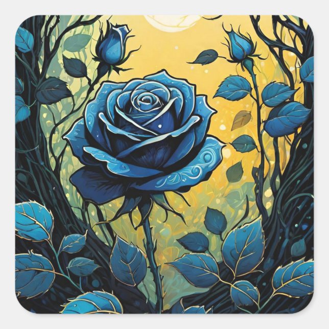 Pegatina Cuadrada Vinos Rosa azul 2 (Anverso)