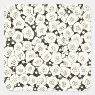 Pegatina Cuadrada Vintage 1902 Japonés Floral: Flor Blanca Negra