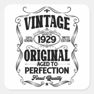 Pegatina Cuadrada Vintage 1929 envejecido a la perfección