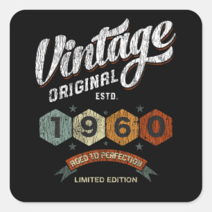 Pegatina Cuadrada Vintage 1960 Bday Edad A Perfección 61º Cumpleaños