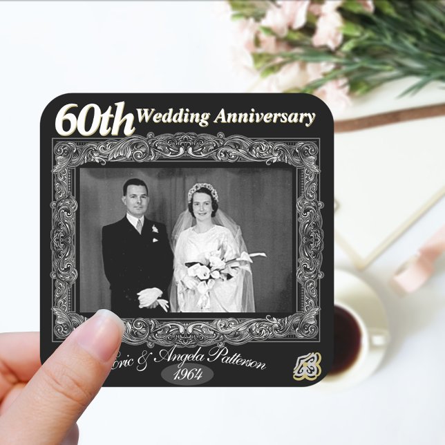 Pegatina Cuadrada Vintage 60° Aniversario Boda (Subido por el creador)