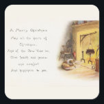 Pegatina Cuadrada Vintage A Merry Christmas Poem Dog and Fireplace<br><div class="desc">Vintage A Merry Christmas Poem Dog and Fireplace</div>