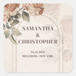 Pegatina Cuadrada Vintage acuarela Terracotta rosas vegetación