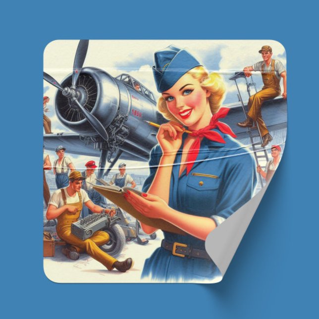 Pegatina Cuadrada Vintage Airplane Pin-up (Subido por el creador)