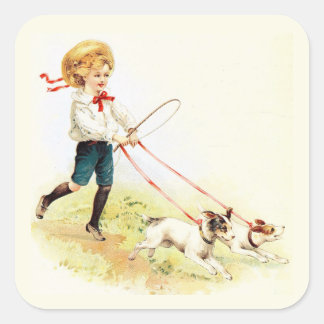 Pegatina Cuadrada ~ VINTAGE ART 1905 ~ Animales amigos ~