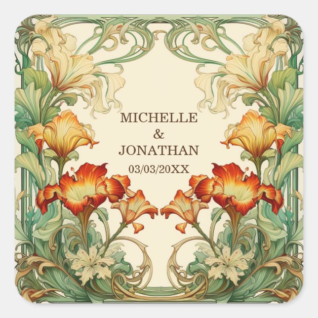 Pegatina Cuadrada Vintage Art Nouveau Botanau Mucha Gracias (Anverso)