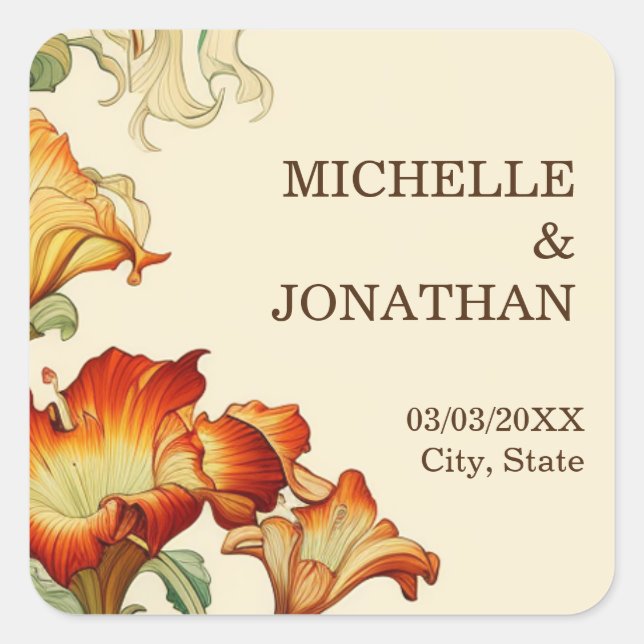 Pegatina Cuadrada Vintage Art Nouveau Botanau Mucha Gracias (Anverso)