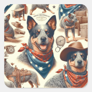 Pegatina Cuadrada Vintage Australian Cattle Dog Ilustracion