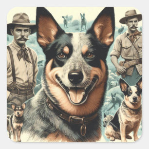 Pegatina Cuadrada Vintage Australian Cattle Dog Ilustracion