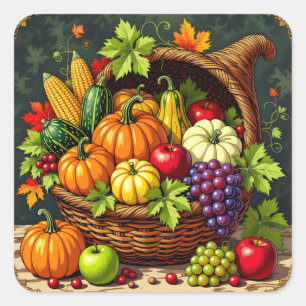 Pegatina Cuadrada Vintage Autumn Thanksgiving Cornucopia