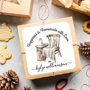 Pegatina Cuadrada Vintage Baking Happiness es casero