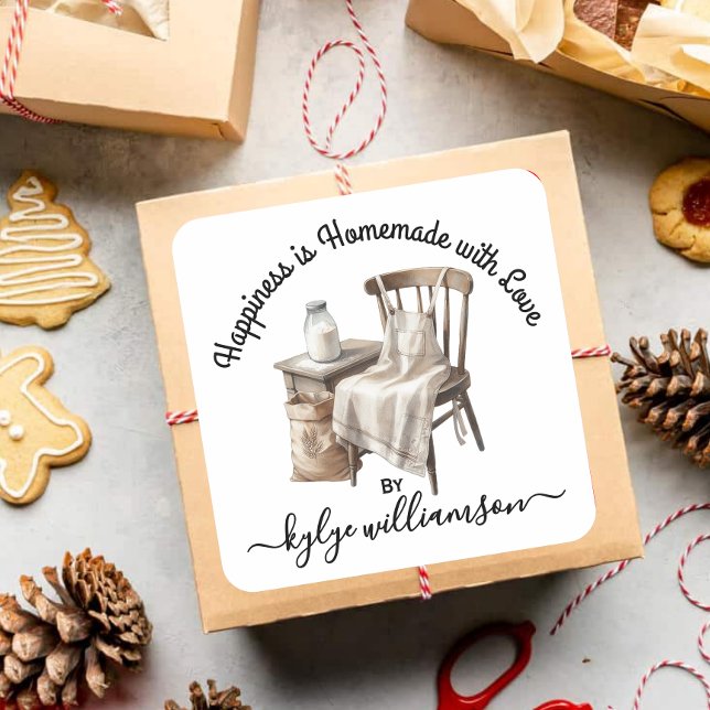 Pegatina Cuadrada Vintage Baking Happiness es casero (Subido por el creador)