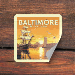Pegatina Cuadrada Vintage Baltimore Maryland