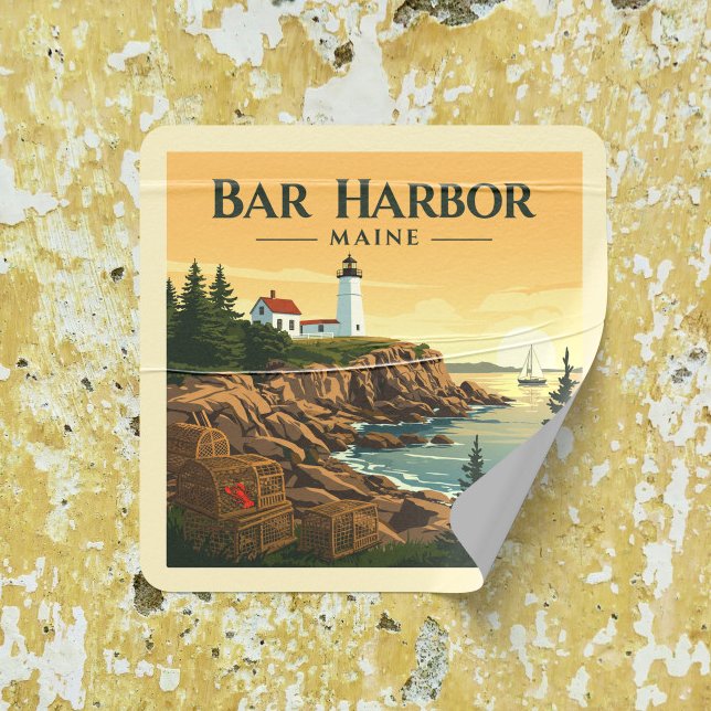 Pegatina Cuadrada Vintage Bar Harbour Maine (Subido por el creador)
