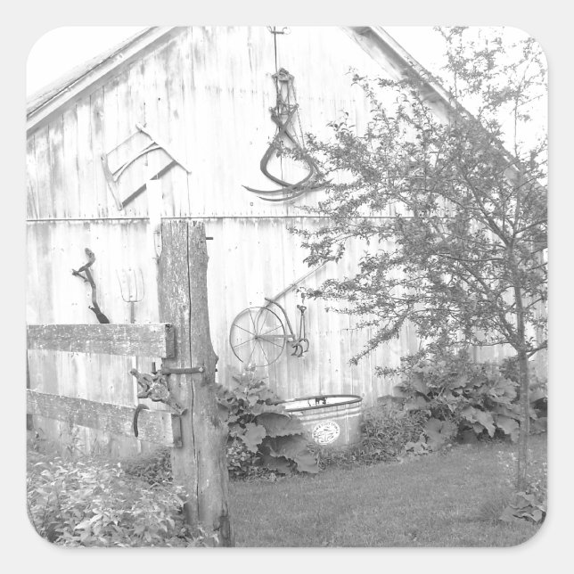 Pegatina Cuadrada Vintage Barn (Anverso)